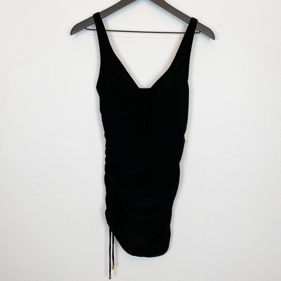 Beyond Control Solid Essentials Draped V Neck Swim Dress Tummy Control Swimsuit - Picture 6 of 9